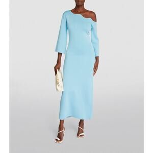 By Malene Birger Blue Scalloped Velame Off Shoulder Maxi Dress Size XS New